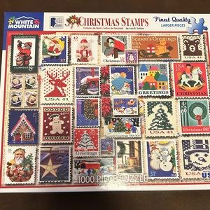 White Mountain 1000 piece puzzle. Christmas Stamps.